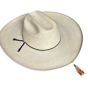 Vintage Casa Chavez sombrero palm straw hat satin liner tassel Michoacán XXL